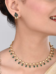 Gold Plated Delicate Necklace Set Green