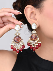 Gold plated two tone Pear shaped stone drop earring - Red