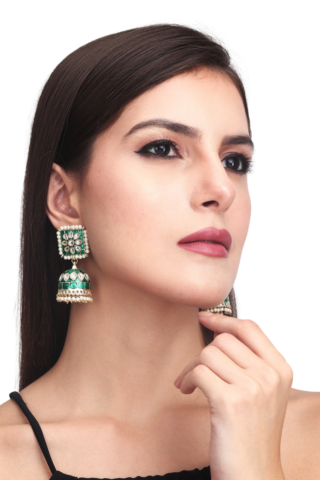 Gold plated Green Enamel Jhumka