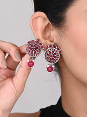 Stones Studded Circular Studs- Pink