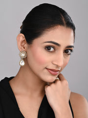 Gold plated Flower Stud with tear drop earring - White
