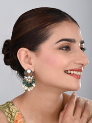 Gold-Plated Meenakari Stud Earrings with Kundan & Pearl Cluster drops - Green