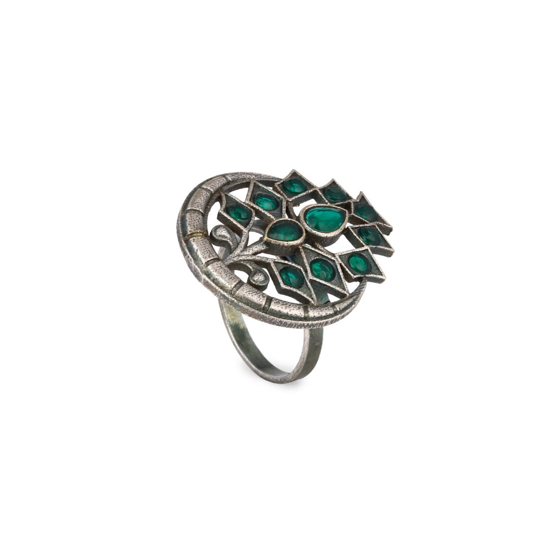 Crescent Green coloured adjustable finger ring