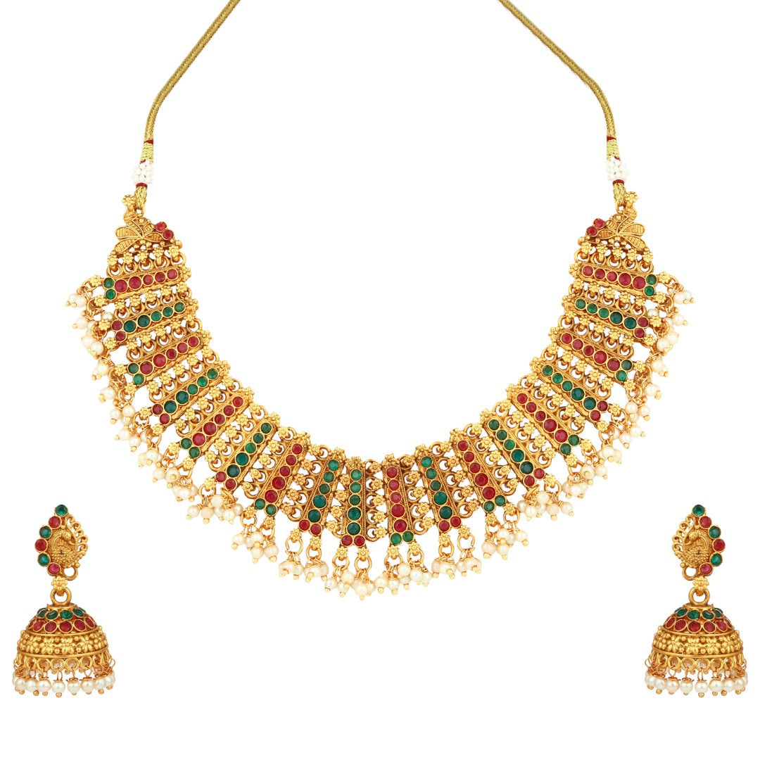 Traditional Multicolor Temple Necklace Set