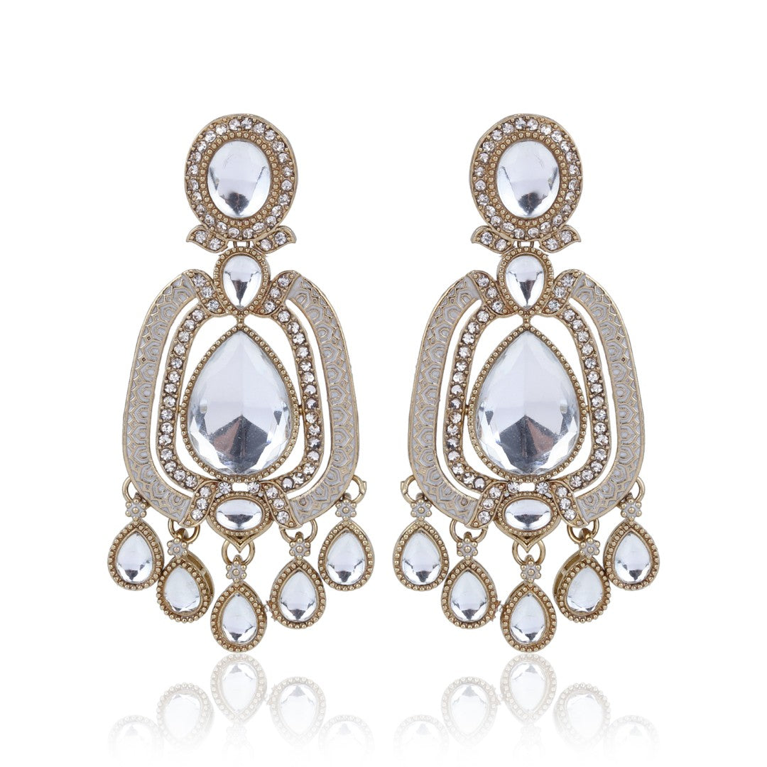 Elegant Crystal Teardrop Statement Earrings - White