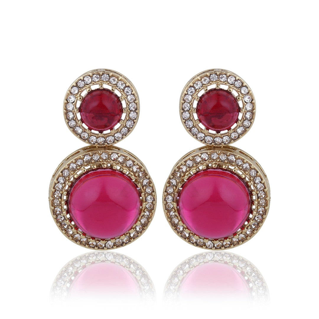 Crystal Halo Drop Earrings - Wine