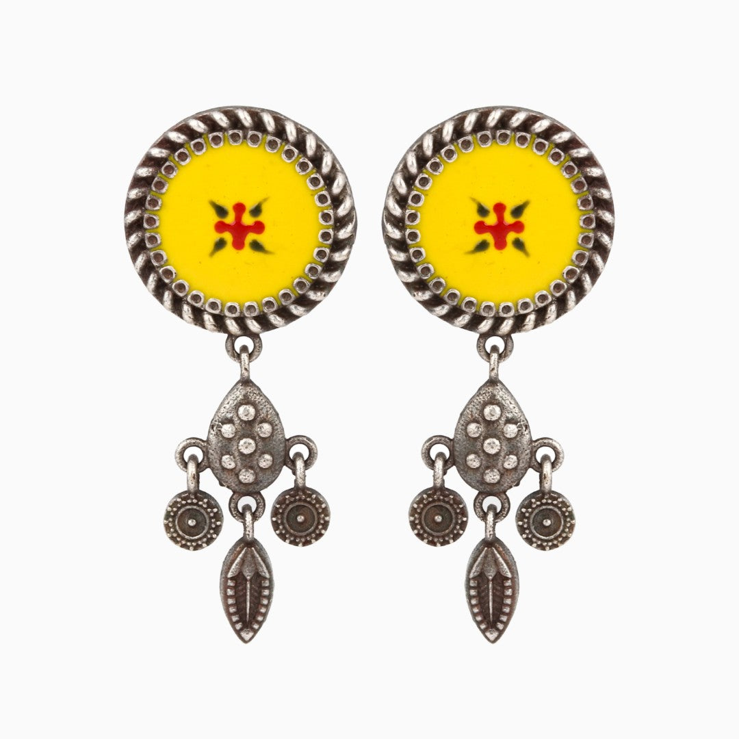 Hand-Painted Circular drop earrings Yellow