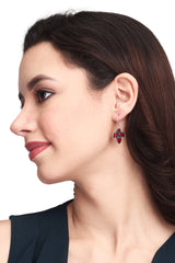 Silver Oxidised finish Red stone work drop earring