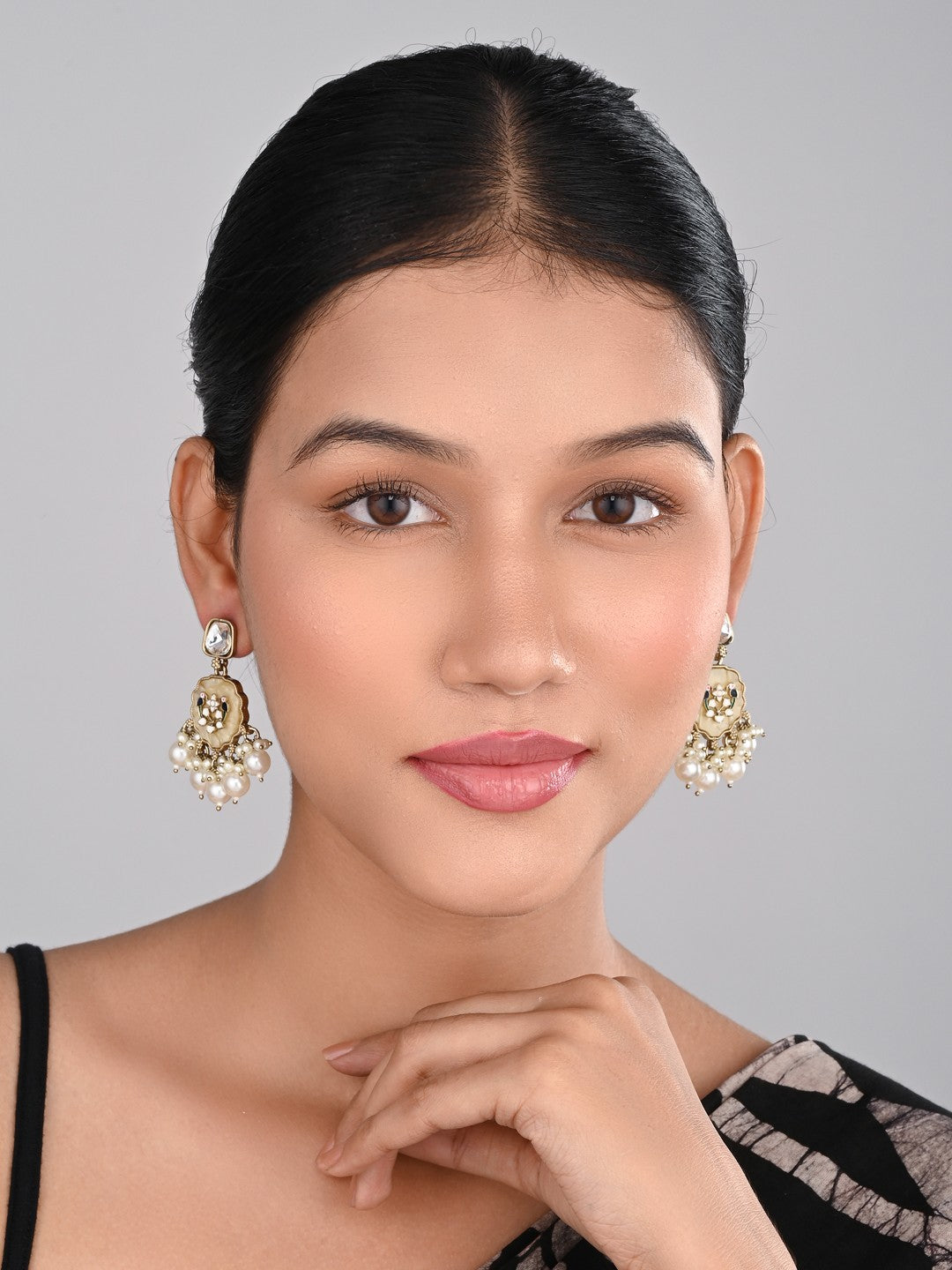 Contemporary kundan, MOP & Meenakari Drop Earring