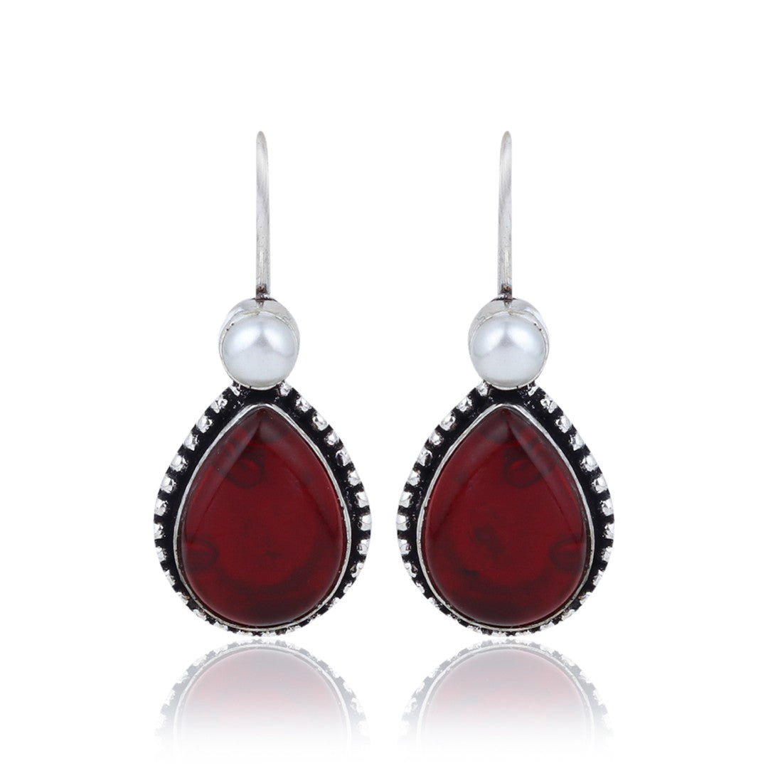 Silver Oxydised Red drop earring