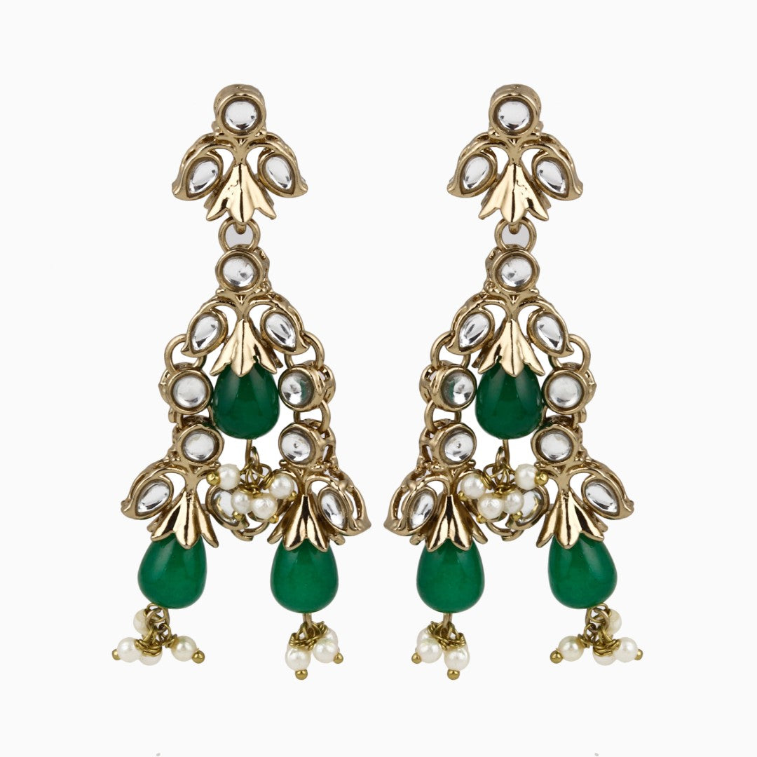 Kundan Necklace set  with Green pearl drops