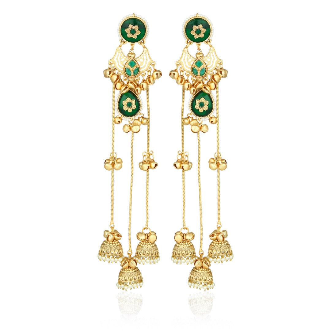 Green Long Kashmiri Earring with Jhumka Danglers
