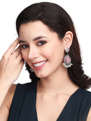 Silver Oxidised finish drop earring