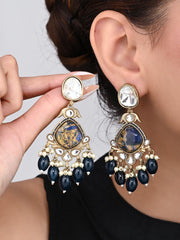Gold plated two tone Pear shaped stone drop earring - Blue