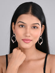 Rhodium-Plated Circular drop earring