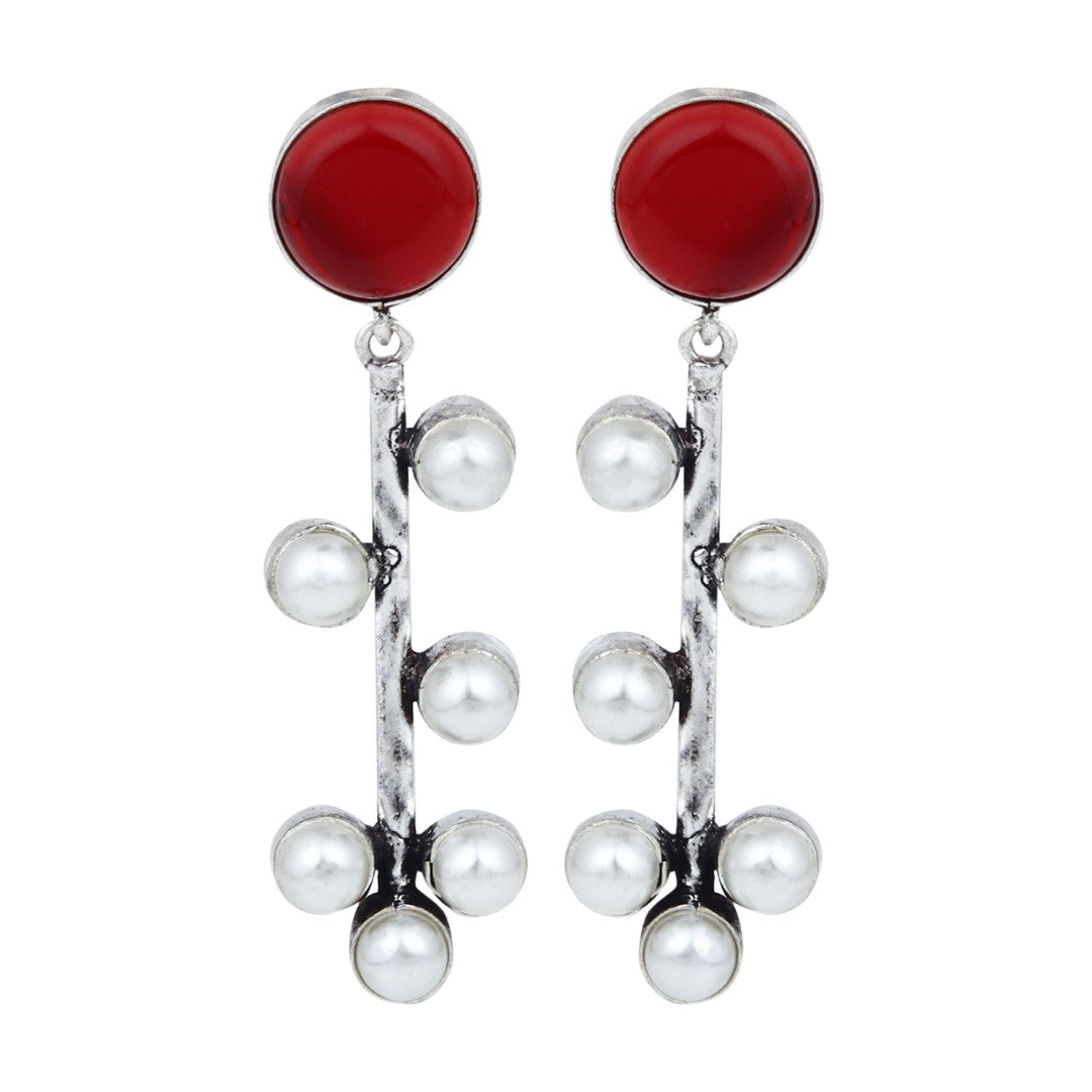 Red Stone & pearl drop Earring