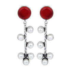 Red Stone & pearl drop Earring