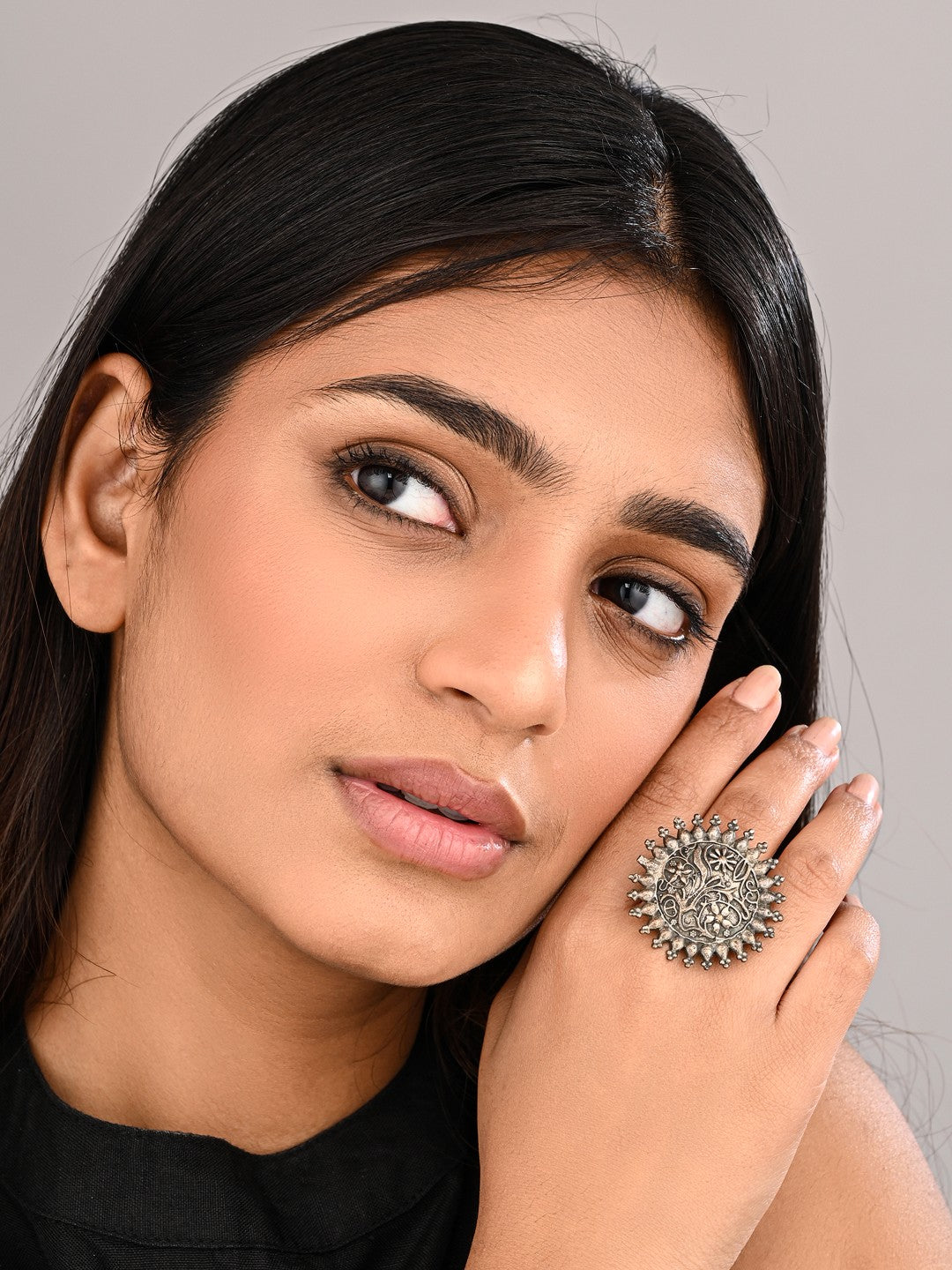 Floral Mandala Oxidized Ring