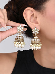 Gold plated Kundan & Meenakari Jhumka Earrings - White