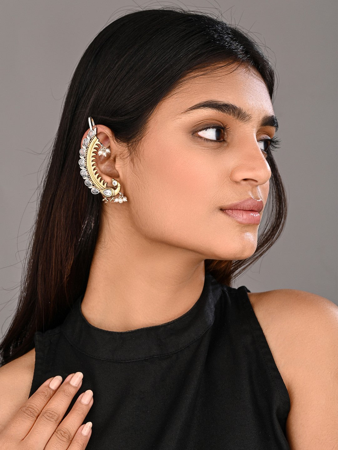 Peacock Crescent Earrings Gold