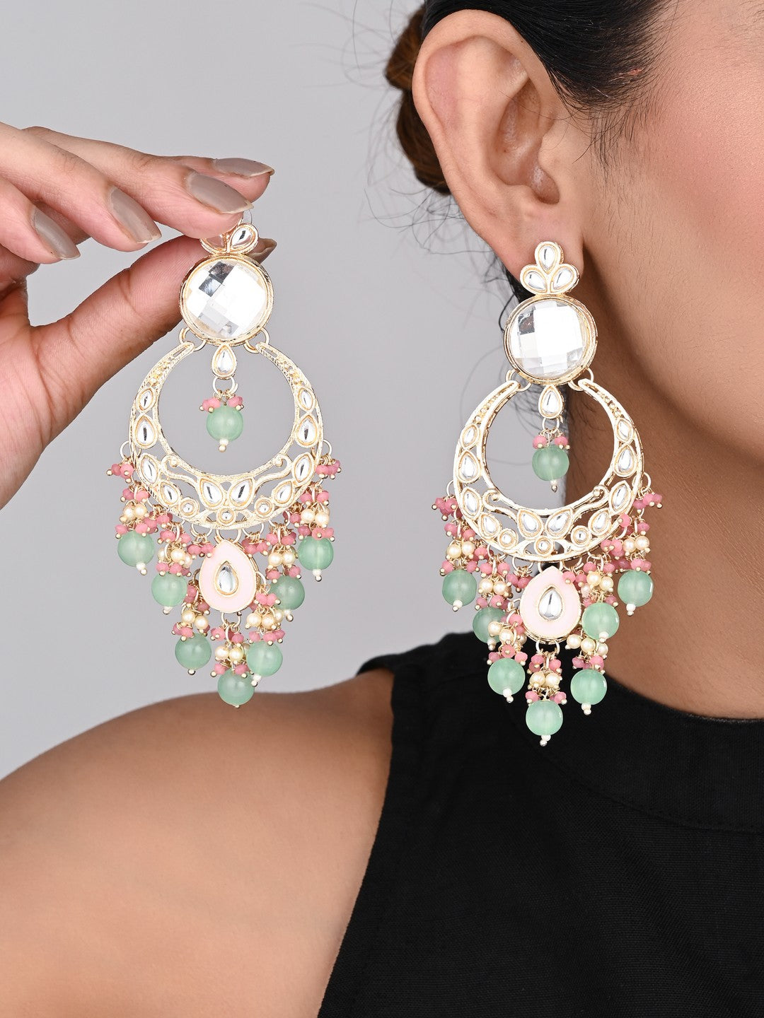 Kundan Pearl Chandbali Earrings Multi