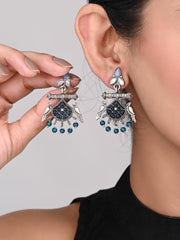 Silver plated bird drop earring - Blue