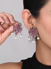 Stones Studded Bird Studs- red