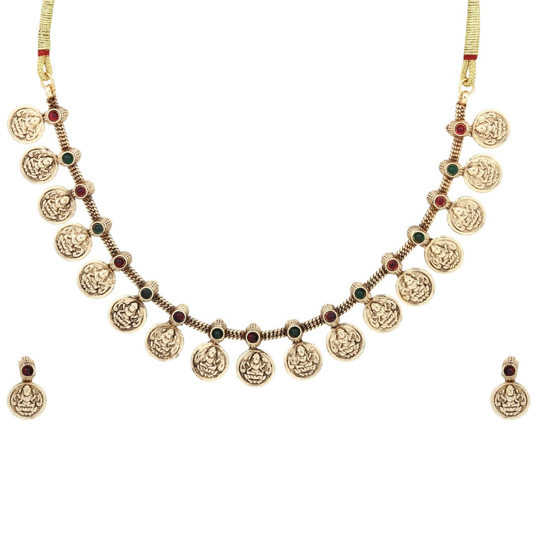 Gold Plated Laxmi coin Necklace Set - Multi