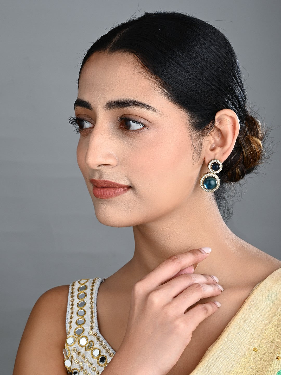 Crystal Halo Drop Earrings - Blue