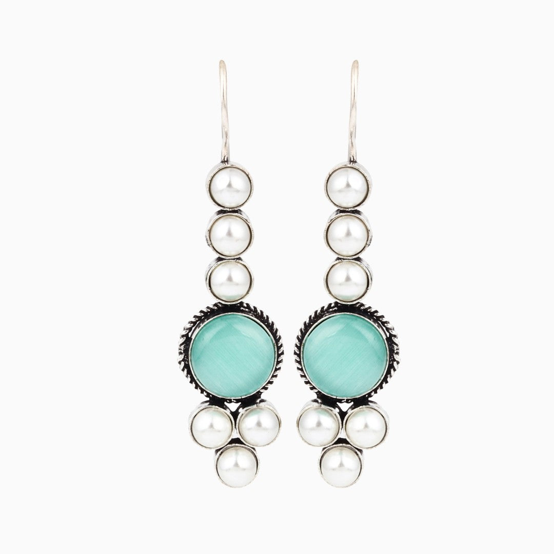 Pearl & Stone drop earring - Blue