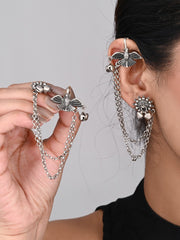 Oxidised Silver Bird Ear Cuff with Chains