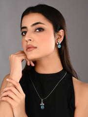 Silver Oxidised finish Blue AD pendant Set