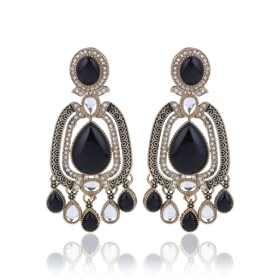 Elegant Crystal Teardrop Statement Earrings - Black