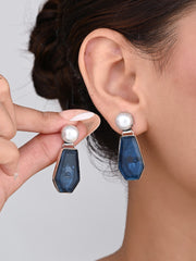Women Silver-Plated Contemporary Drop Earrings - Navy