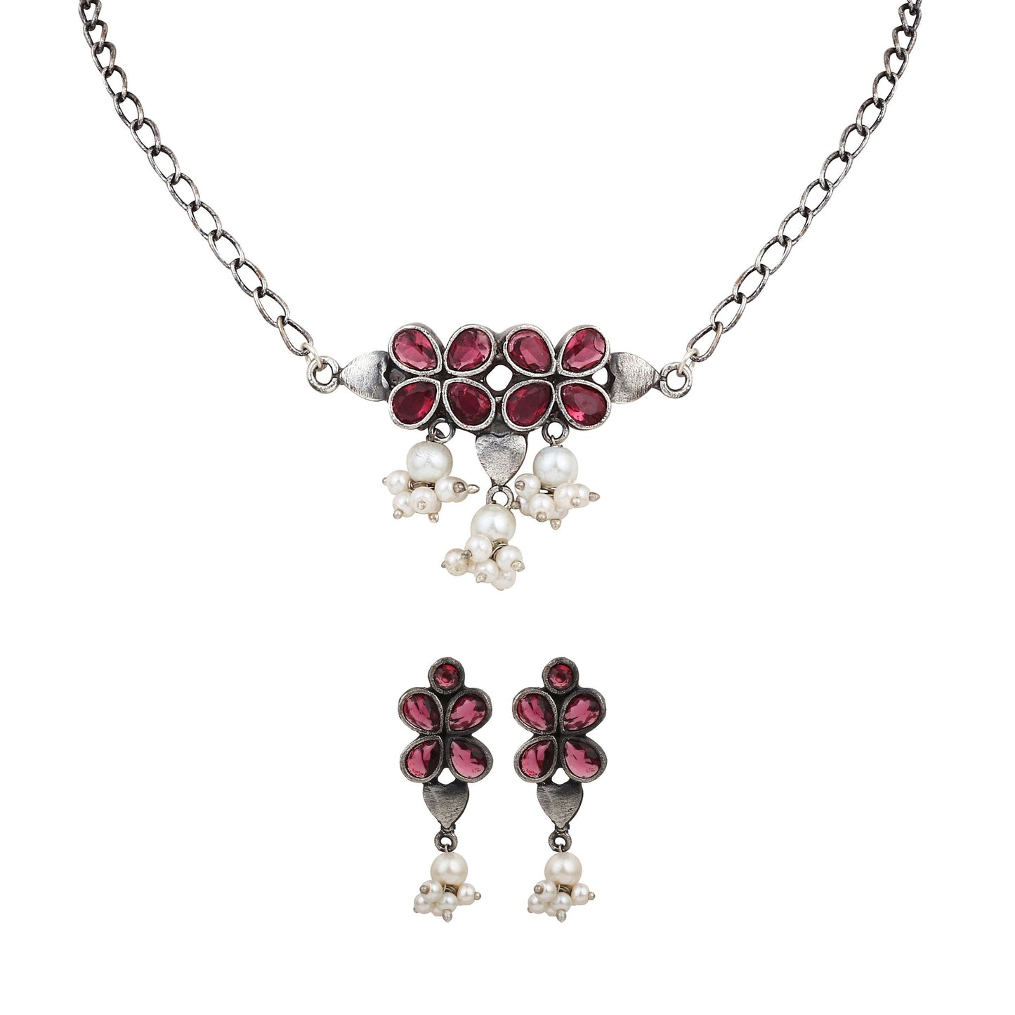 Silver oxidised finish delicate choker set