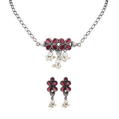 Silver oxidised finish delicate choker set