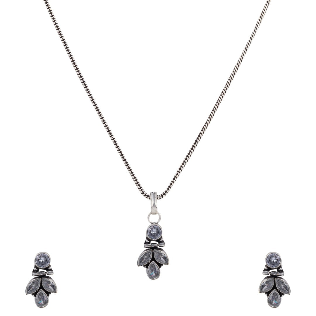 Elegant Crystal Pendant Necklace Set with Matching Drop Earrings - White