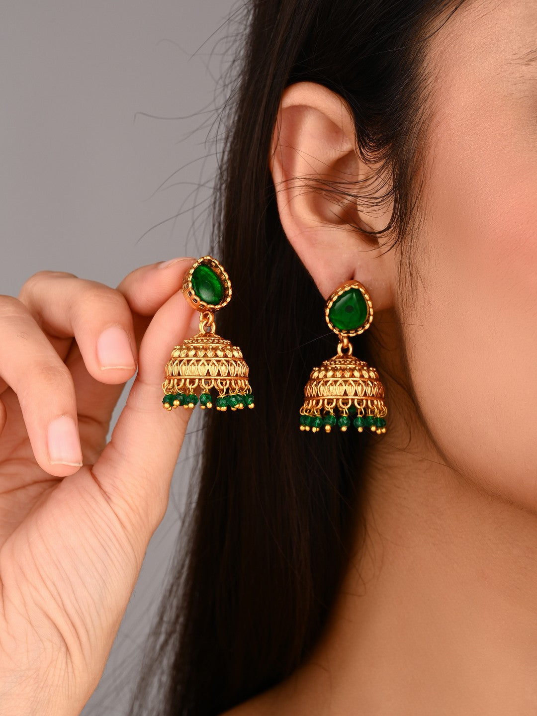 Teardrop Shaped Gold plated Jhumkas Earrings