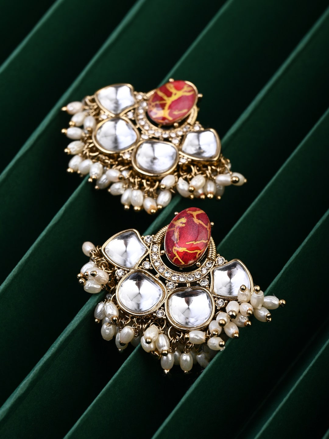 Gold-Plated Kundan Half Chandbali Earrings