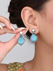 Pearl & Stone tear drop earring - Blue