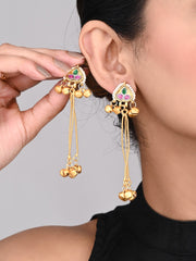 Gold-Plated Temple Bell Earrings- Multi