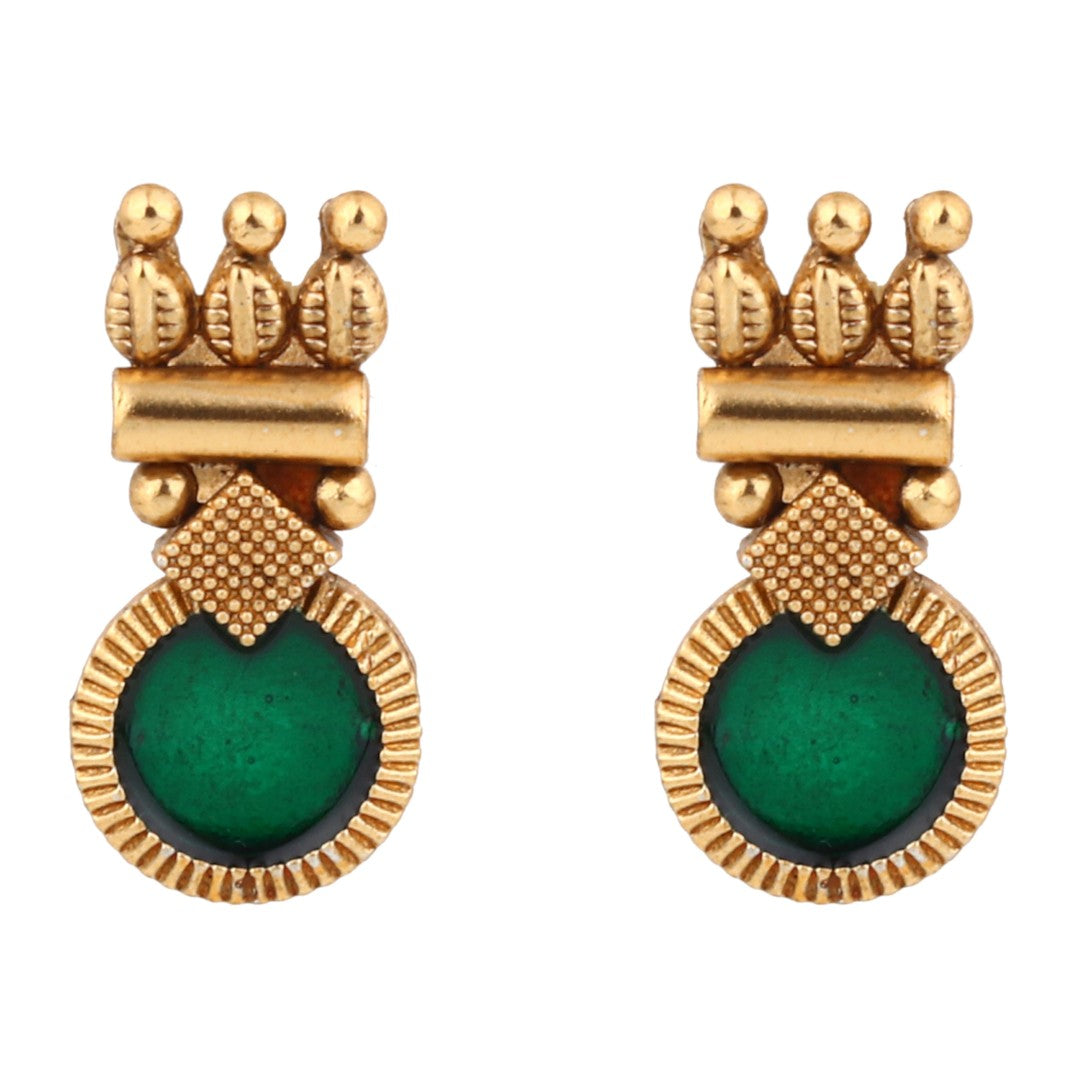 Gold-Tone Green Meenakari Drop Necklace Set