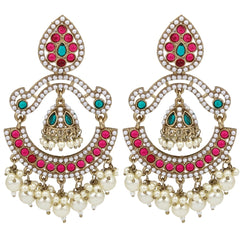 Gold plated Stone & beads chandbali Earring -  Multi