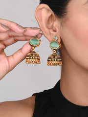 Sage Green stone top & Gold Jhumka Earring