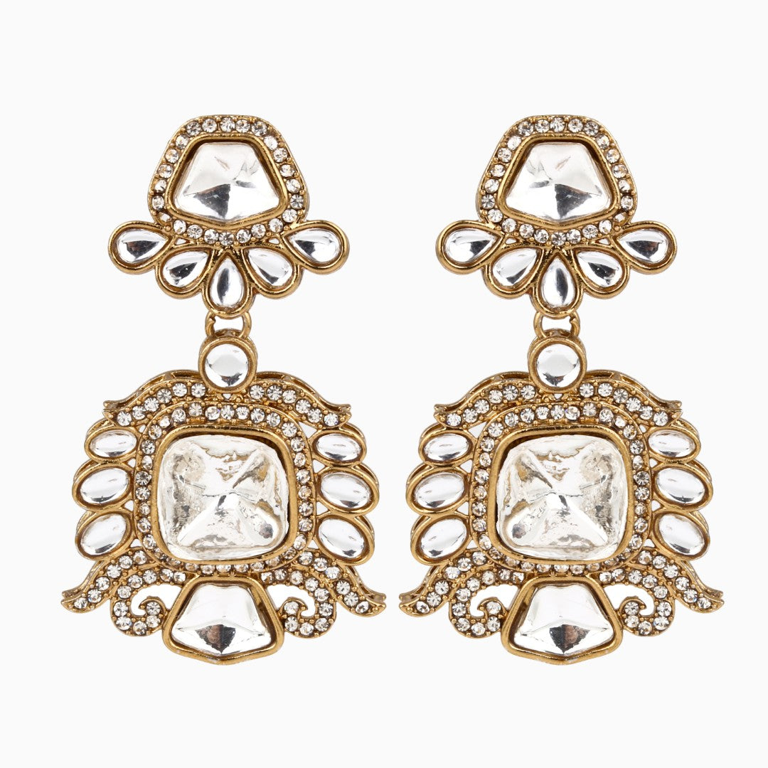 Gold plated kundan Drop Earrings Gold