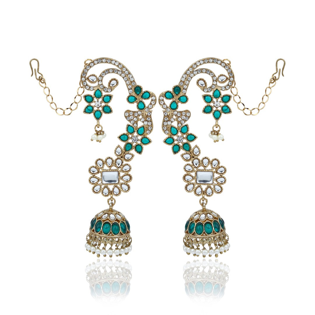 Riddhi Green Kundan Jhumka Earrings with Pearl Drops