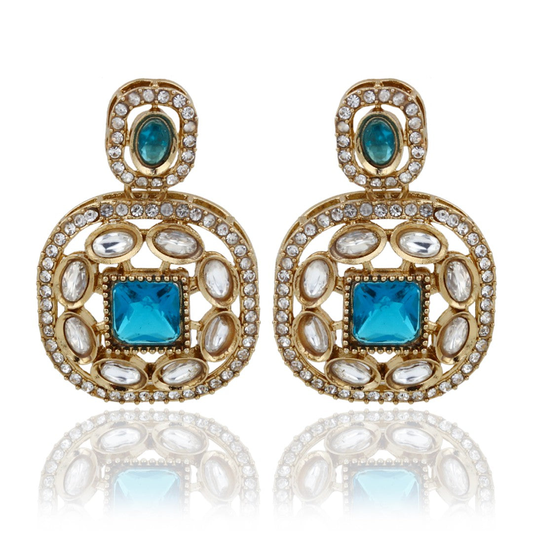 Kundan & Stone Embellished Statement Earrings blue