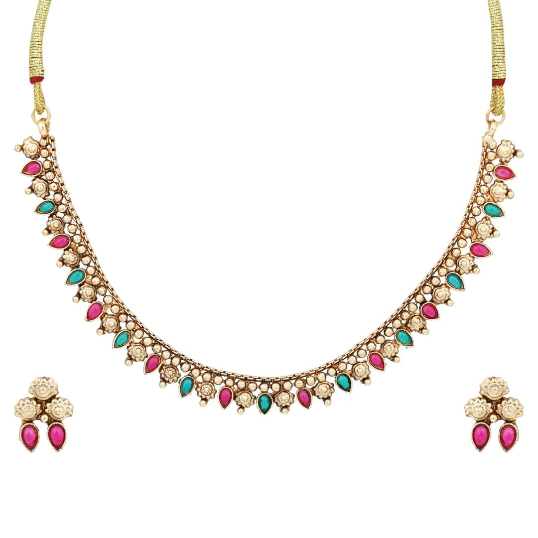 Gold Plated Multi coloured stone Necklace set