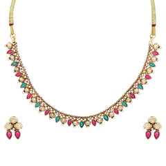 Gold Plated Multi coloured stone Necklace set