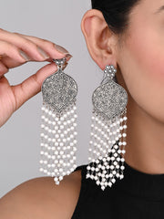 Oxidised Silver Pearl Tassel Earrings